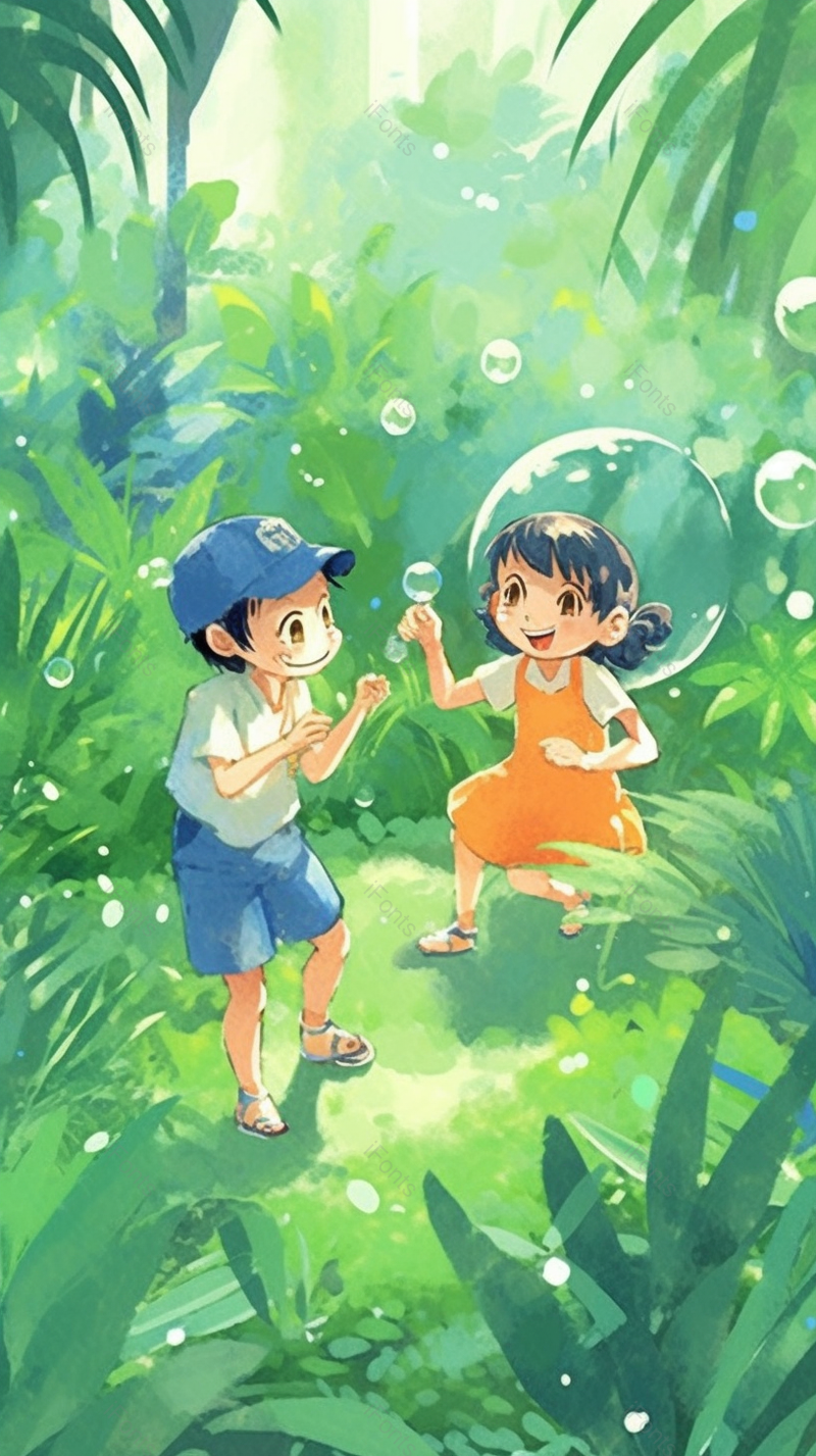 小清新泡泡草地动漫儿童节六一春游游玩探险绿色插画,插画/手绘图,插画/手绘图库,插画/手绘图下载,插画/手绘